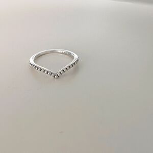 Silver Pandora Beaded Wishbone Ring